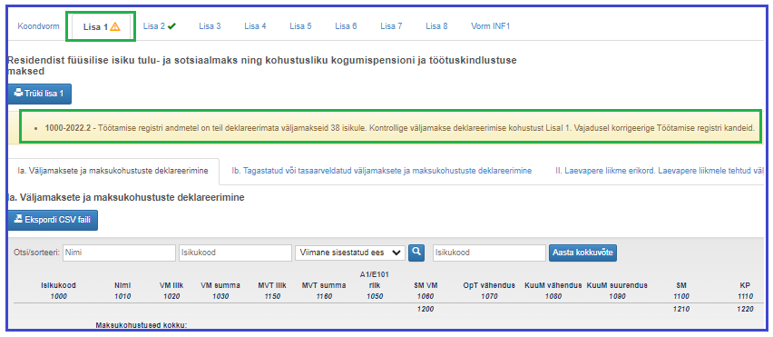 TÖR andmetega TSD eeltäitmine e-MTAs