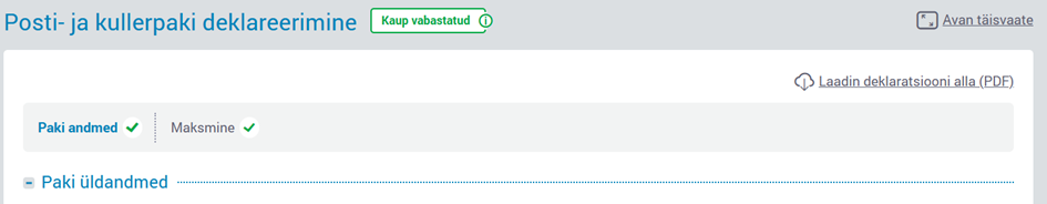 Postipaki deklaratsiooni allalaadimine e-teenuste keskkonnas e-MTA